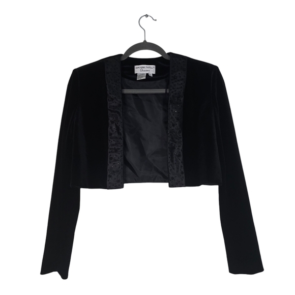 Adrianna Papell Occasions Black Velvet Beaded Evening Gown Matching Jacket Vinta - Picture 12 of 17